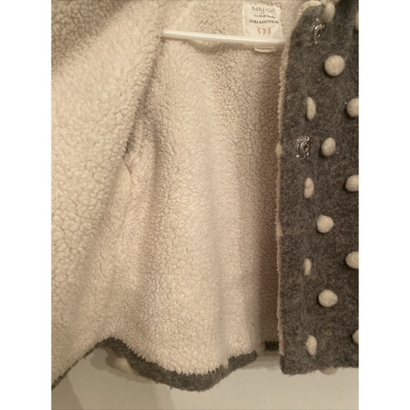 Baby Girl Zara Warm Winter Grey Dots Knitwear Coat Jacket With Hood Size 12-18 M - Picture 5 of 6